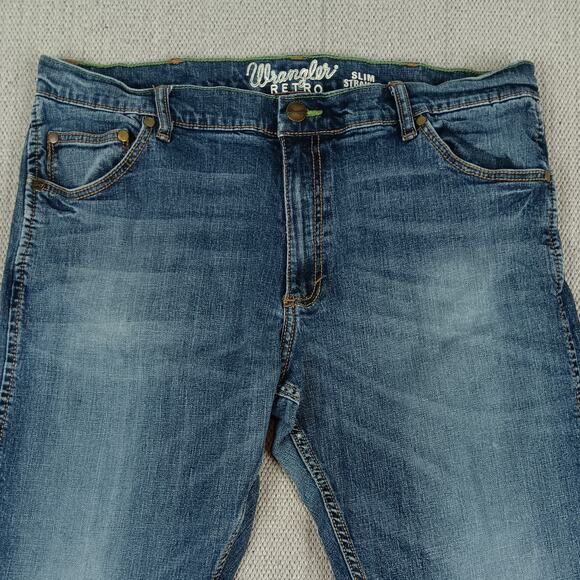 Wrangler Retro Slim Straight Jeans Mens 38X31 Blue Western Rodeo Cowboy - Picture 5 of 14